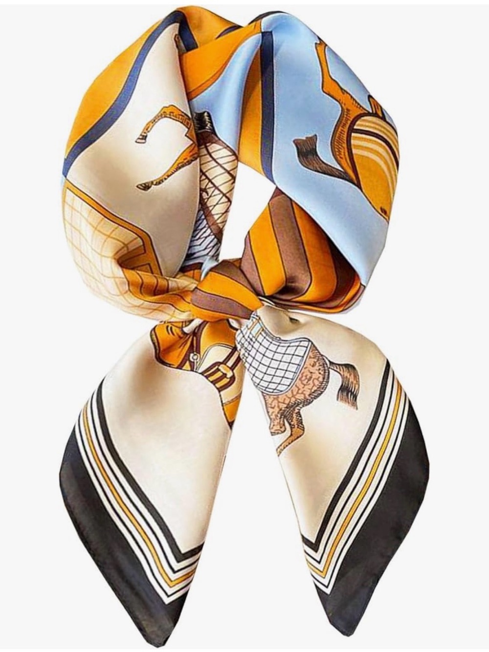 Unbranded Equestrian Print Silk Scarf in Cream, Gold & Blue